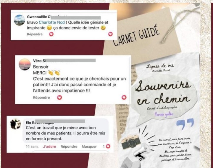 Commentaires de Gwennaëlle, Véro et Elo autour du carnet guidé « Souvenirs en chemin ».
